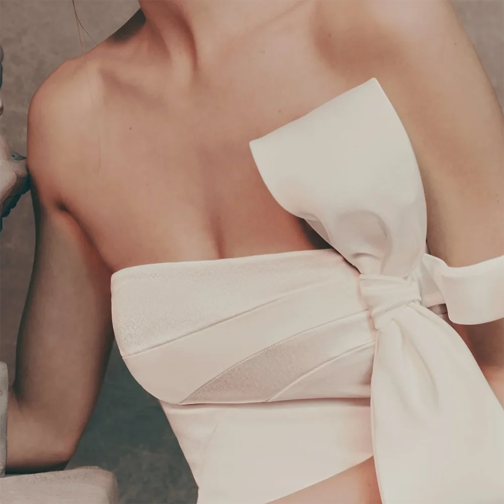 클래식 끈 없는 리본 민소매 심플 머메이드 신부 웨딩드레스 맞춤 제작