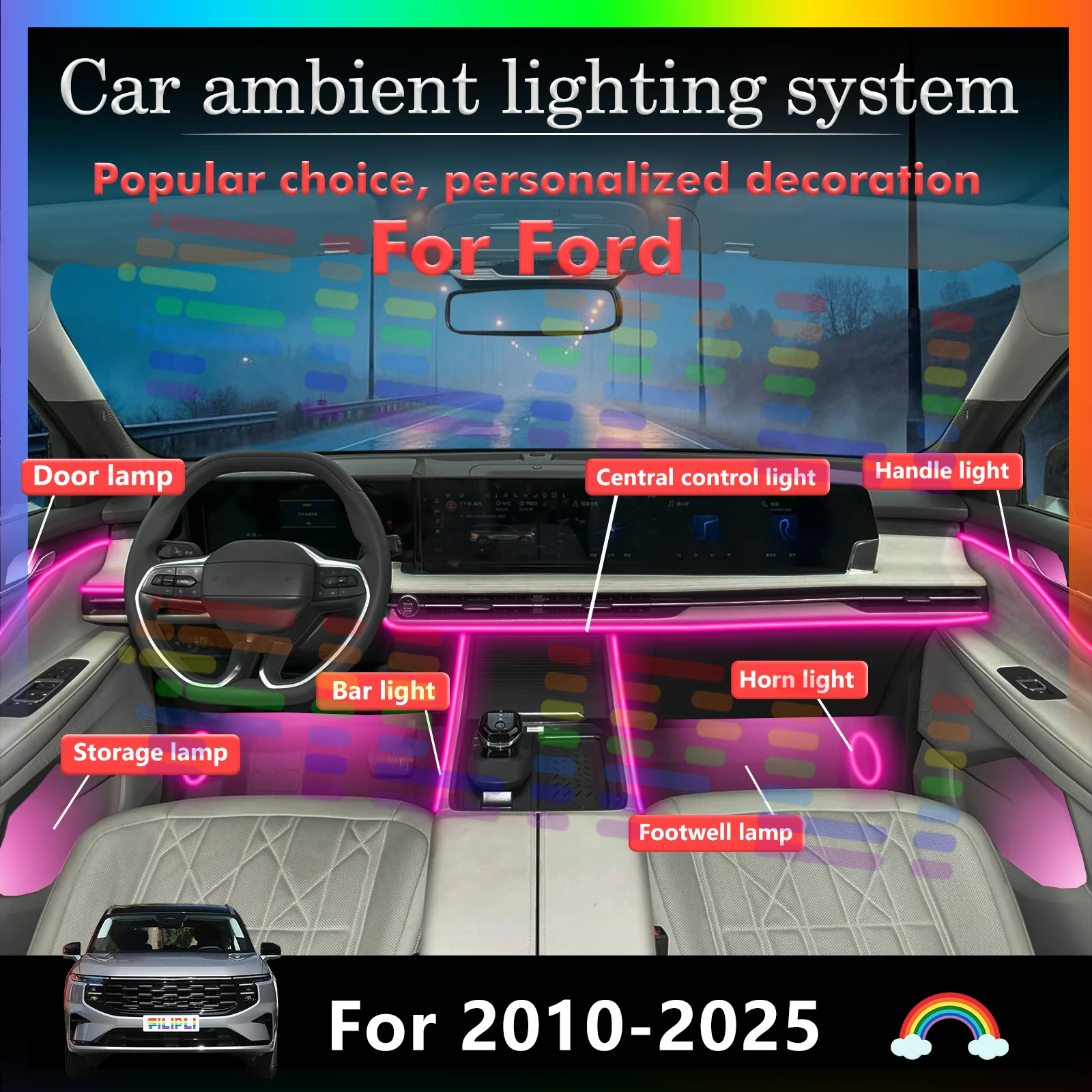

For Ford Auto Interior Lights - Child Safety Lock, Parental Control & Non-toxic Materials