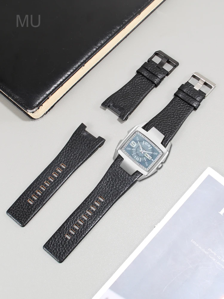 For Diesel Genuine Leather Watch with Concave Interface Dz4246 Dz1273 Dz1216 Exquisite Texture Cowhide Waterproof Strap 32mm