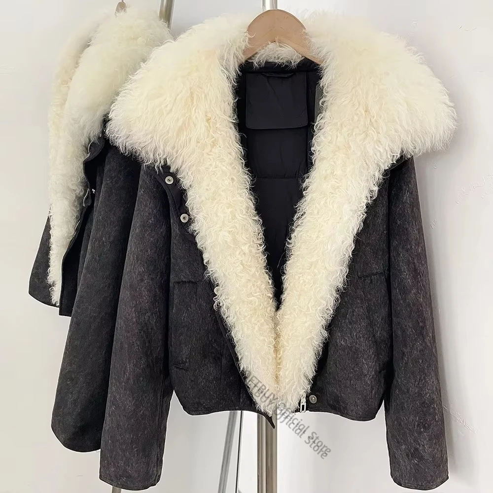 Women's Duck Down Jacket with Stand Fur Collar Women's Winter Jacket Ultra Warm Elegant Natural Fur Outerwear for Street Style