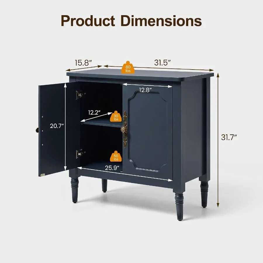 Buffet Cabinet with Storage for Dining Room, Painted MDF Sideboard Coffee Bar in Matte Blue Finish with Smooth-Closing Drawers