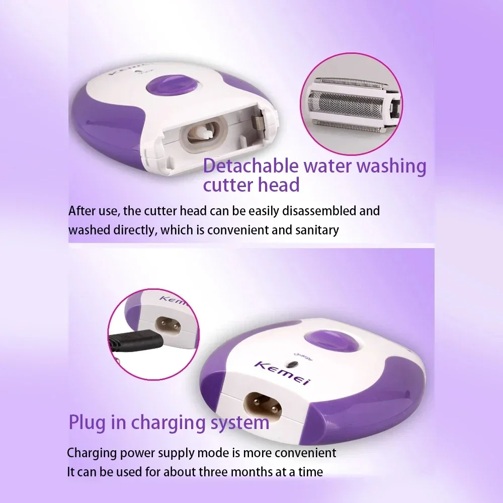 Kemei KM-280R آلة إزالة الشعر المهنية للنساء قابلة للشحن آلة الشعر الصغيرة غير مؤلم لنزع الشعر المحمولة السيدات ماكينة حلاقة المتقلب