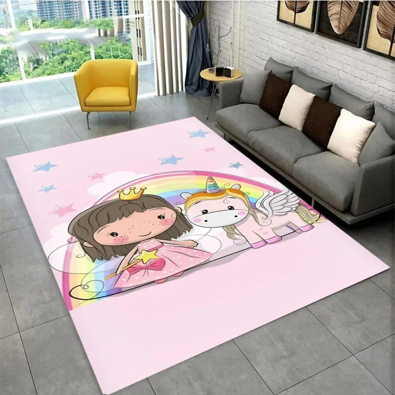 Cartoon Unicorn Rainbow Carpet Kids Girls Bedroom Decoration Area Rug Lovely Fantasy Animal Floor Mat Home Living Room Doormat