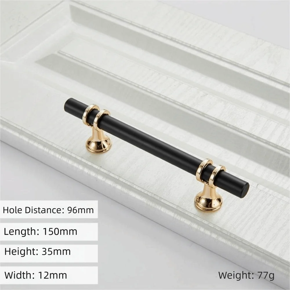 Zinc Alloy Cabinet Handles Gold Finish Black and Gold Drawer Pulls Ergonomic Furniture Hardware Wardrobe Handles