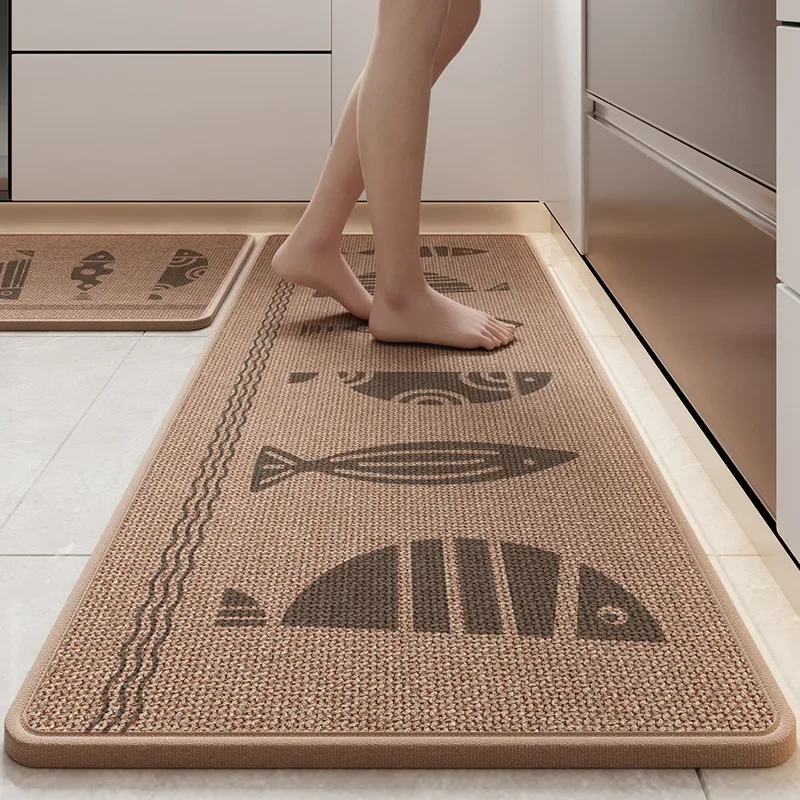 Water-absorbing and Oil-absorbing Linen Kitchen Mats Long Floor Mat Anti-slip Anti-fall Long Rug Entry Doormat Foot Pad