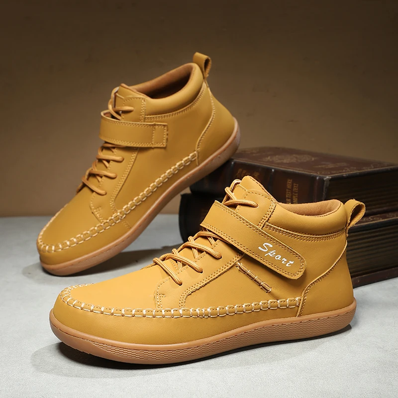 New Outdoor Leather Men Ankle Boots Minimalist Men Hiking Shoes Zero Soles Wide Toe Barefoot Boots Winter Men's Walking Sneakers