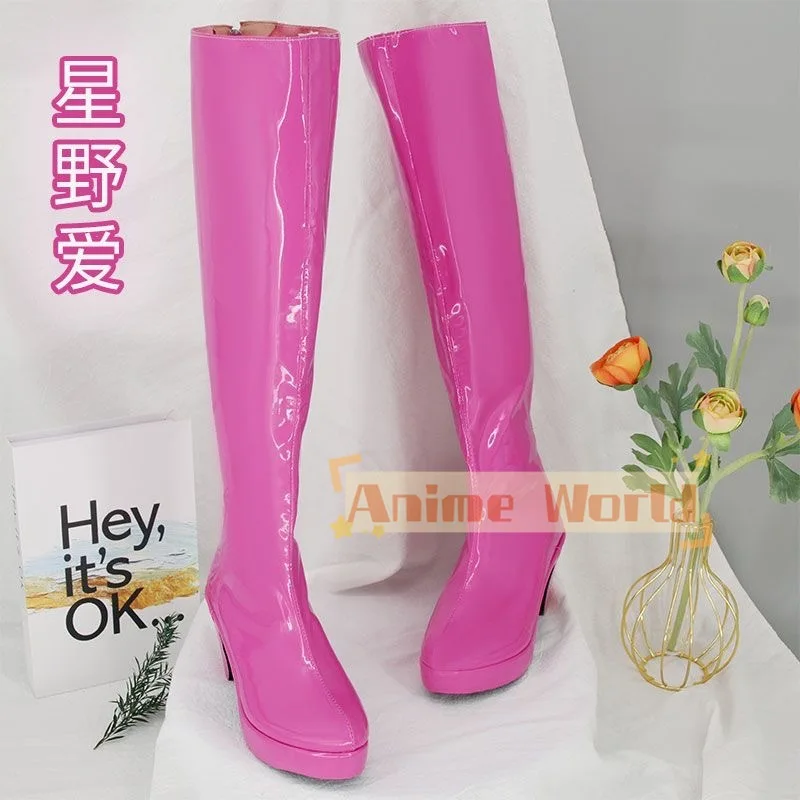 Buty Ai Hoshino Cosplay Anime Hoshino Ai Różowe Botki Damskie Różowe Botki ze Skóry PU