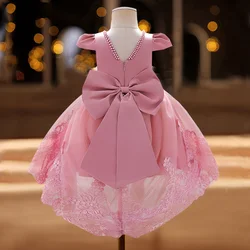 Vestido de princesa de fiesta de noche para niña pequeña, tutú con lazo grande, traje de ceremonia de boda y cumpleaños, ropa de Gala