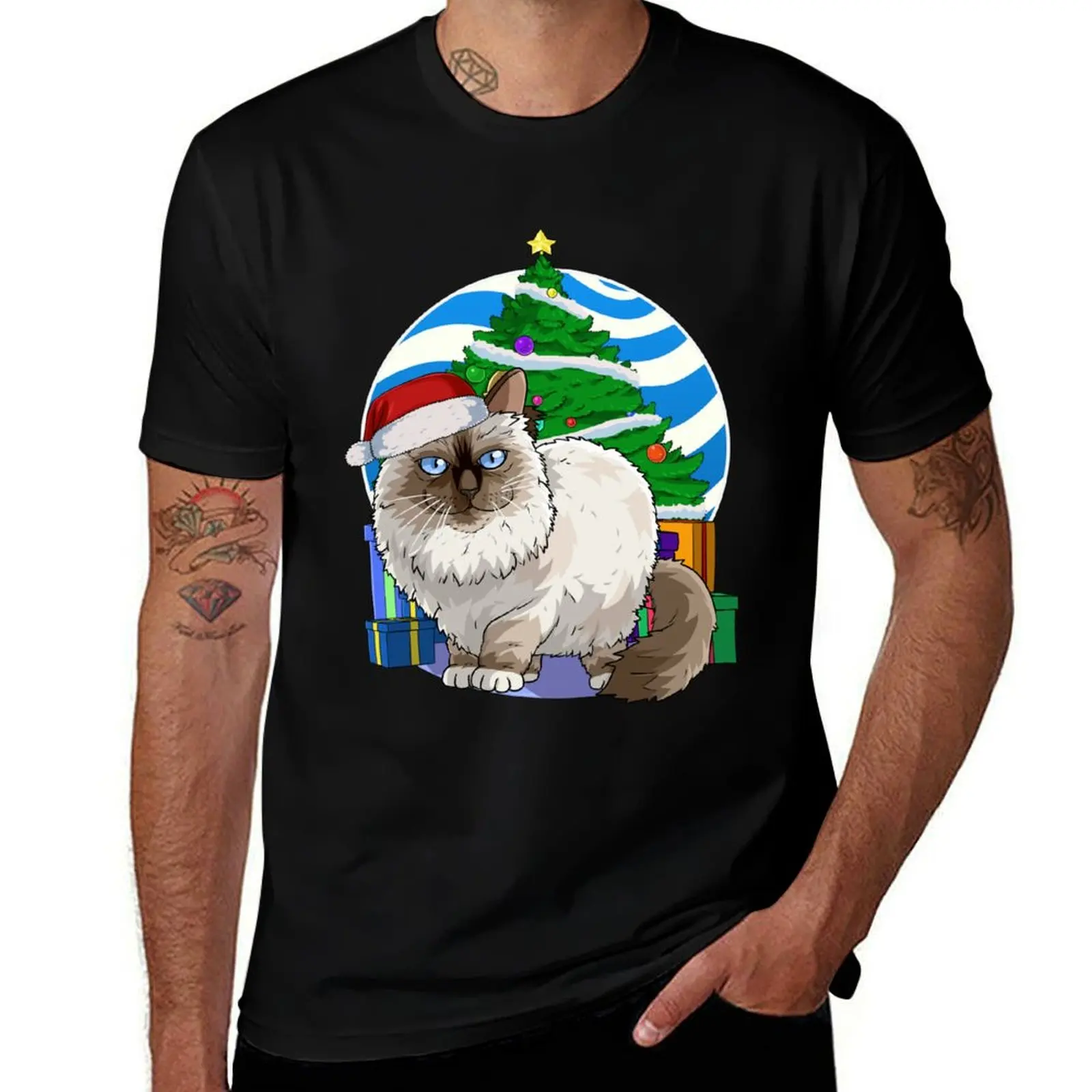 

Birman Cat Santa Christmas Tree Gift T-Shirt anime t shirts for man t shirts for man slim fit