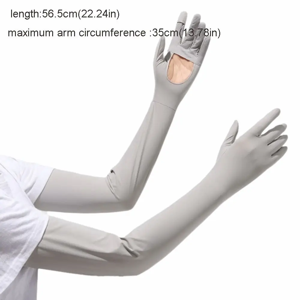 Women's Gloves Solid Color Long Sleeve Non-slip Flip Ice Silk Arm Sleeve Elastic Breathable Sunscreen Sleeve Gloves Cycling view 6