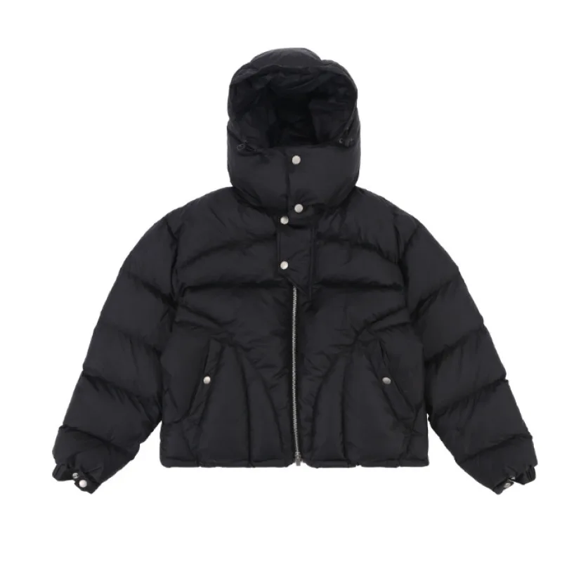 2026 Y2K Streetwear Women Short Hooded Jacket Asymmetric Zipper Button Design Warm Cropped Quilted Padded Winter Outerwear Coat