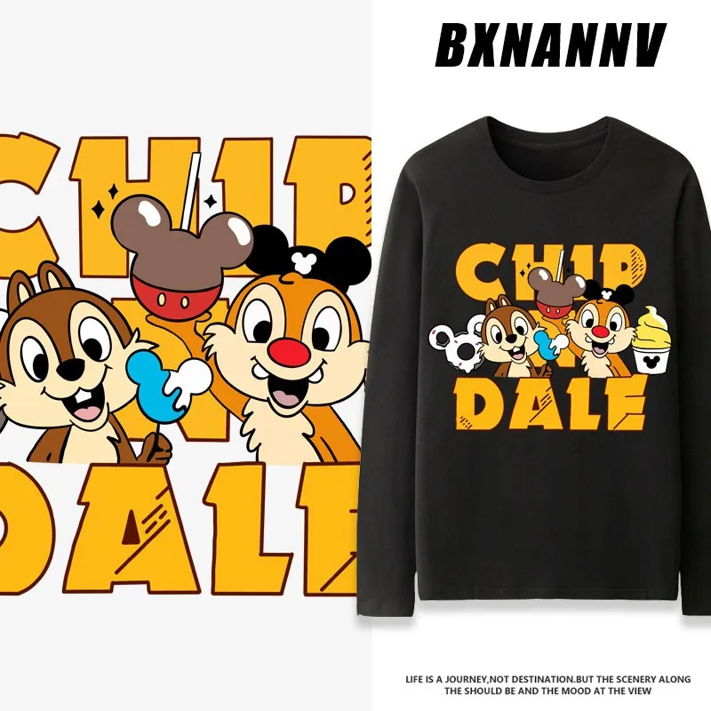 

Disney Chichititi Squirrel Joint T-shirt Male Long-sleeved Couple Autumn Cotton Animation Two Yuan Clothes