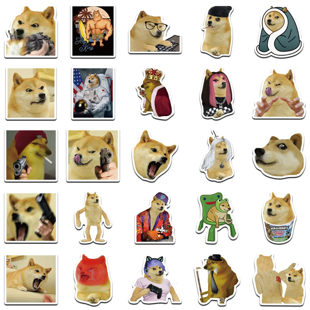 50PCS Funny Dog Buff Doge Stickers Decals Kids Toys Laptop Phone Motorcycle Luggage Car Fridge Guitar Bike Waterproof Sticker