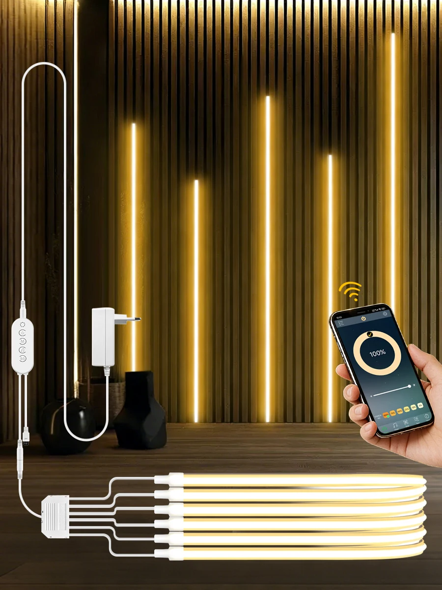 Bluetooth APP & RF Afstandsbediening Dimbare COB LED Neon Strip Licht Voor Akoestische Houten Lattenrooster TV Achtergrond Wandpaneel & Kast Decor - afbeelding 2