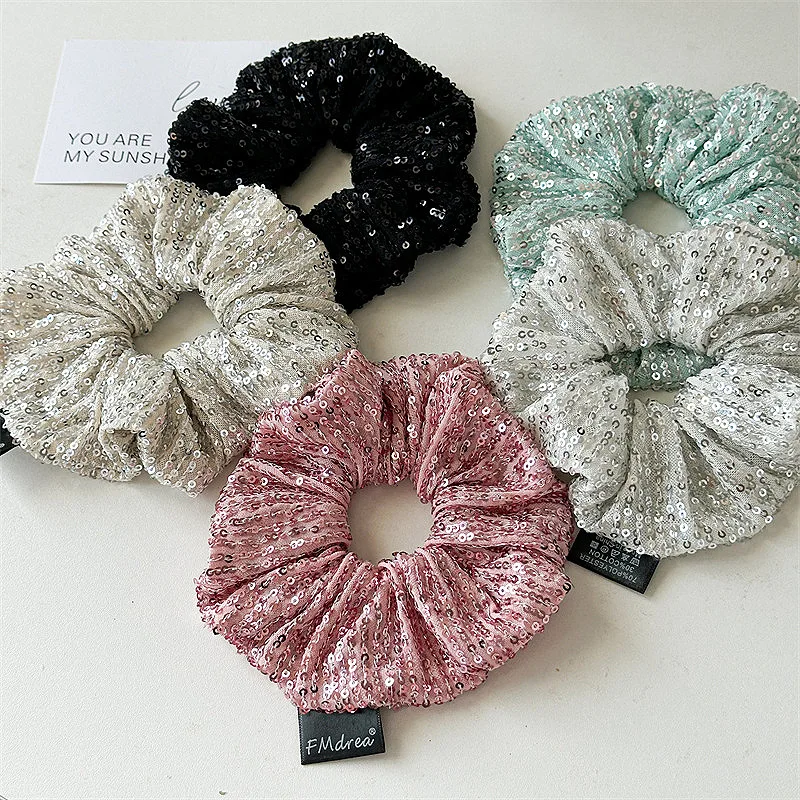 Multicolor Beads Hair Tie Lady Elastic Hair Rope Simple Metal Sheets Scrunchies Ponytail Holders for Women Accessories