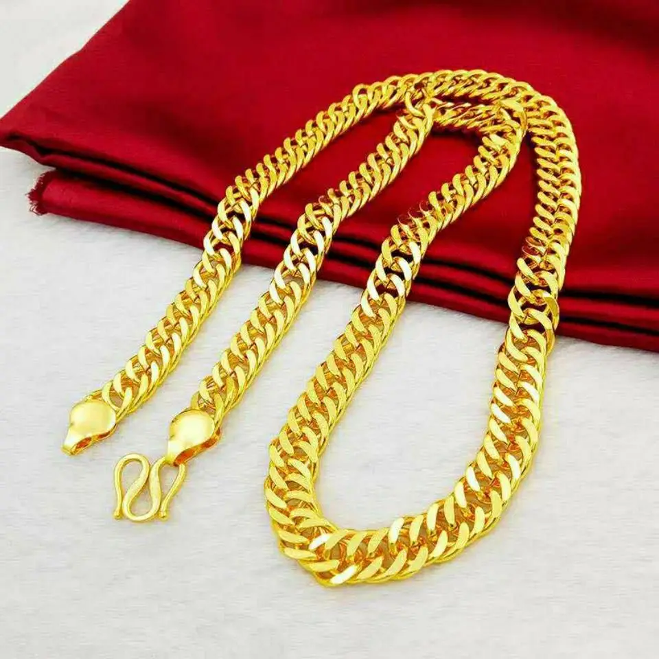 Simulation Color 18K Gold Big Boss Necklace Men's Trendy Men's Personality Chain Domineering Thick Straps Real Gold Jewelry