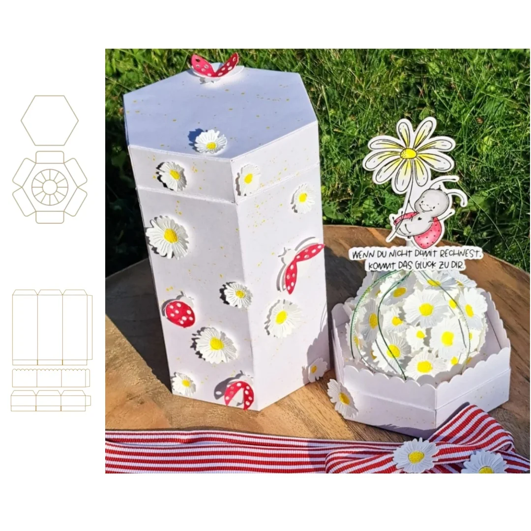2026 New Arrival Hexagon Gift Box Metal Cutting Dies, 3D Foldable Box Base Lid Liner Die Cut, Scrapbooking Paper Craft DIY