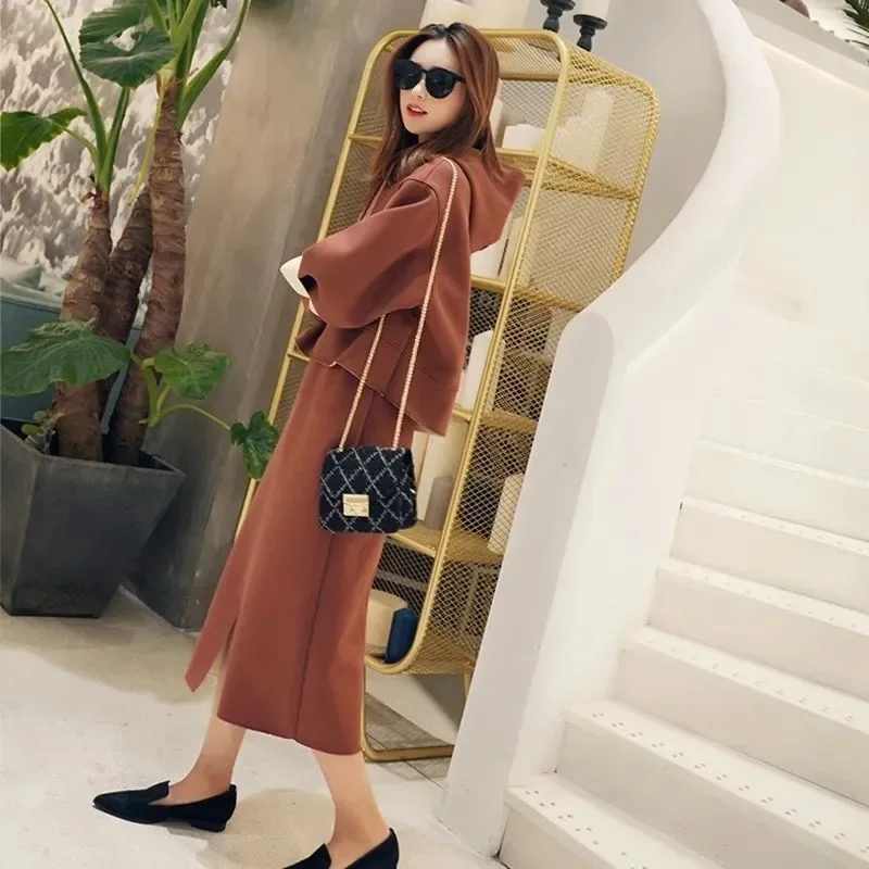 الخريف الشتاء آلهة نمط المرأة صوف مبطن قطعتين مجموعة المألوف البلوز تنورة أوائل الخريف ضوء Maturity