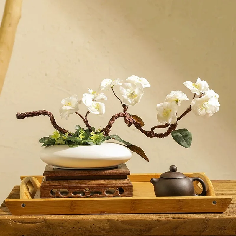 Chinese Style Ceramics Vase Flower Pot Black White Cobblestone Deformation Arrangement Accessories Modern Home Decoration
