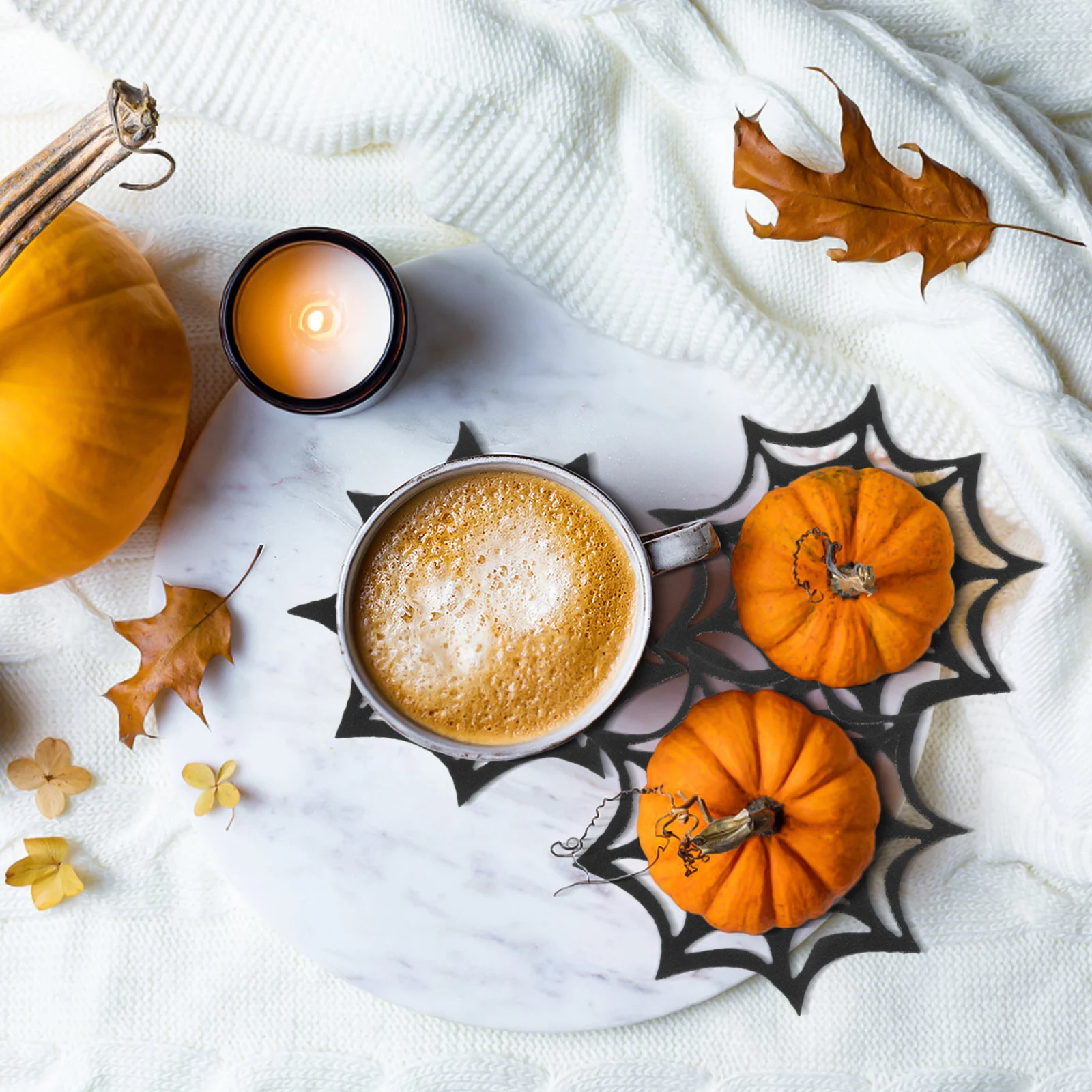 

6pcs Spider Web Placemats Halloween Coasters Table Mats Heat Resistant Non Slip Spider Design Tabletop Protector