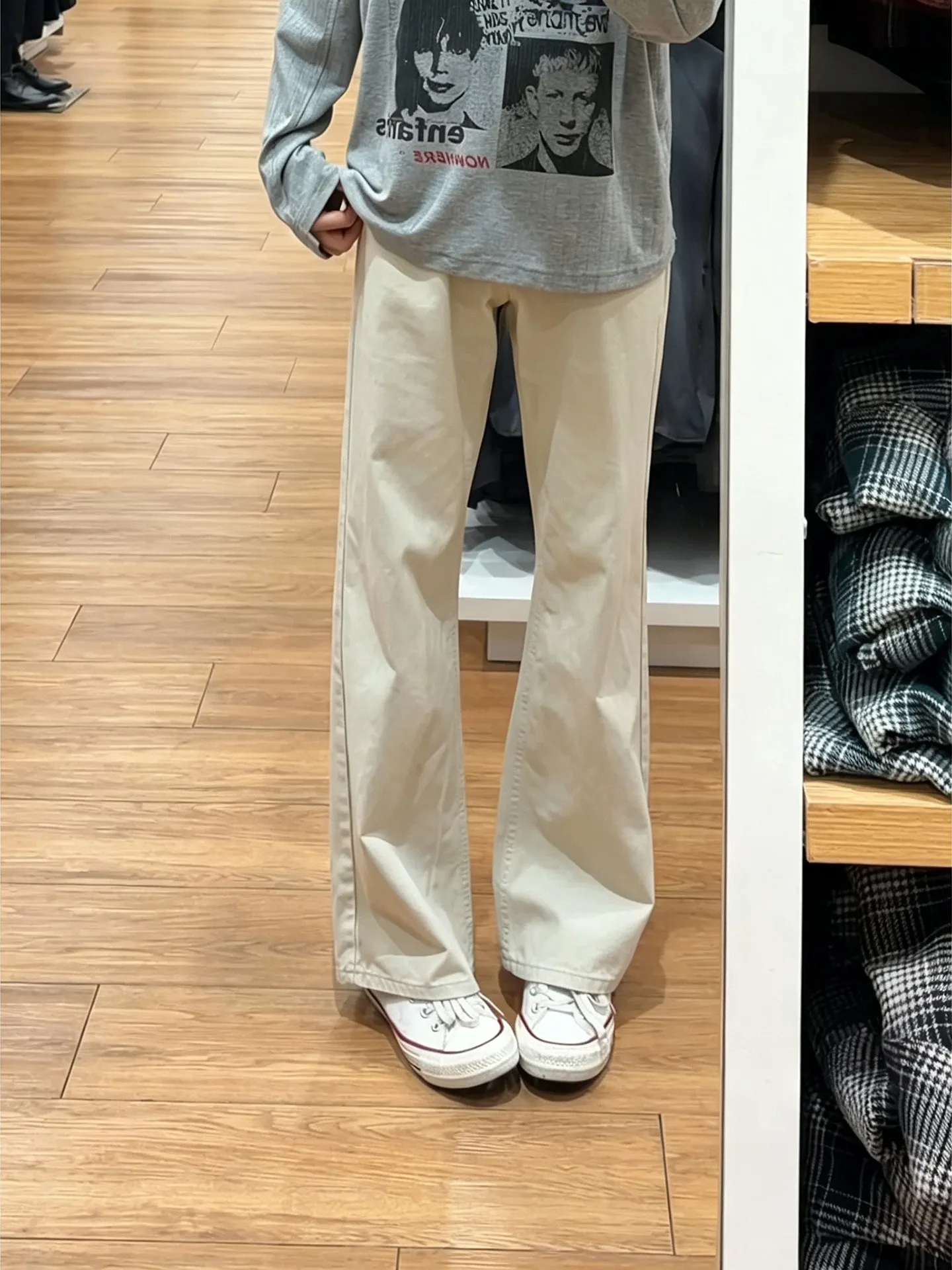 Cleanfit Lightly Flared Straight Leg Jeans Men's Style Autumn Spring High Waist Slimming Trousers Long Leg Effect Khaki Jeans