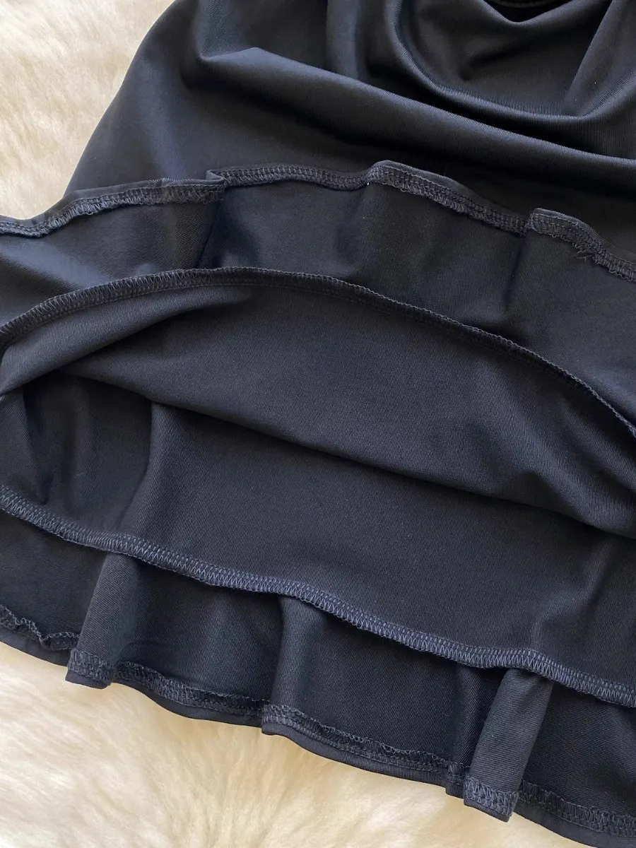 Foamlina verão fino ajuste bodycon pequeno vestido preto puro desejo sexy impressionante oco para fora fivela de metal halter cinta vestido