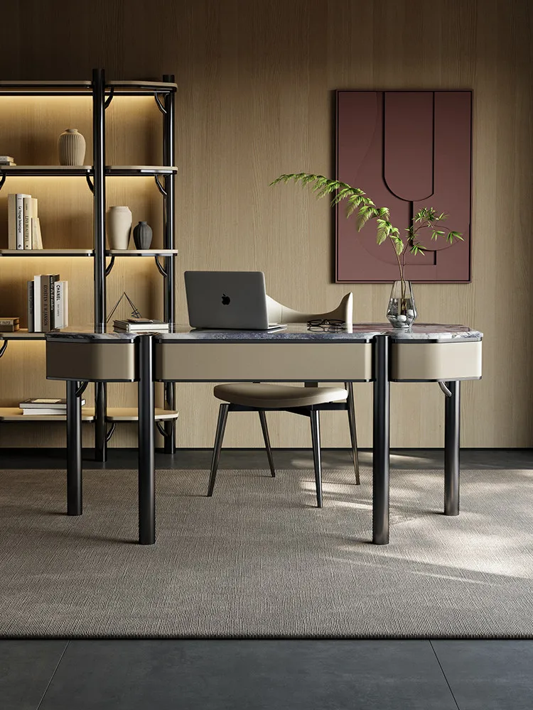 

Italian Minimalist Advanced Inductive Computer Desk Home Desk, Natural Marble Desk, Simple Study Room,