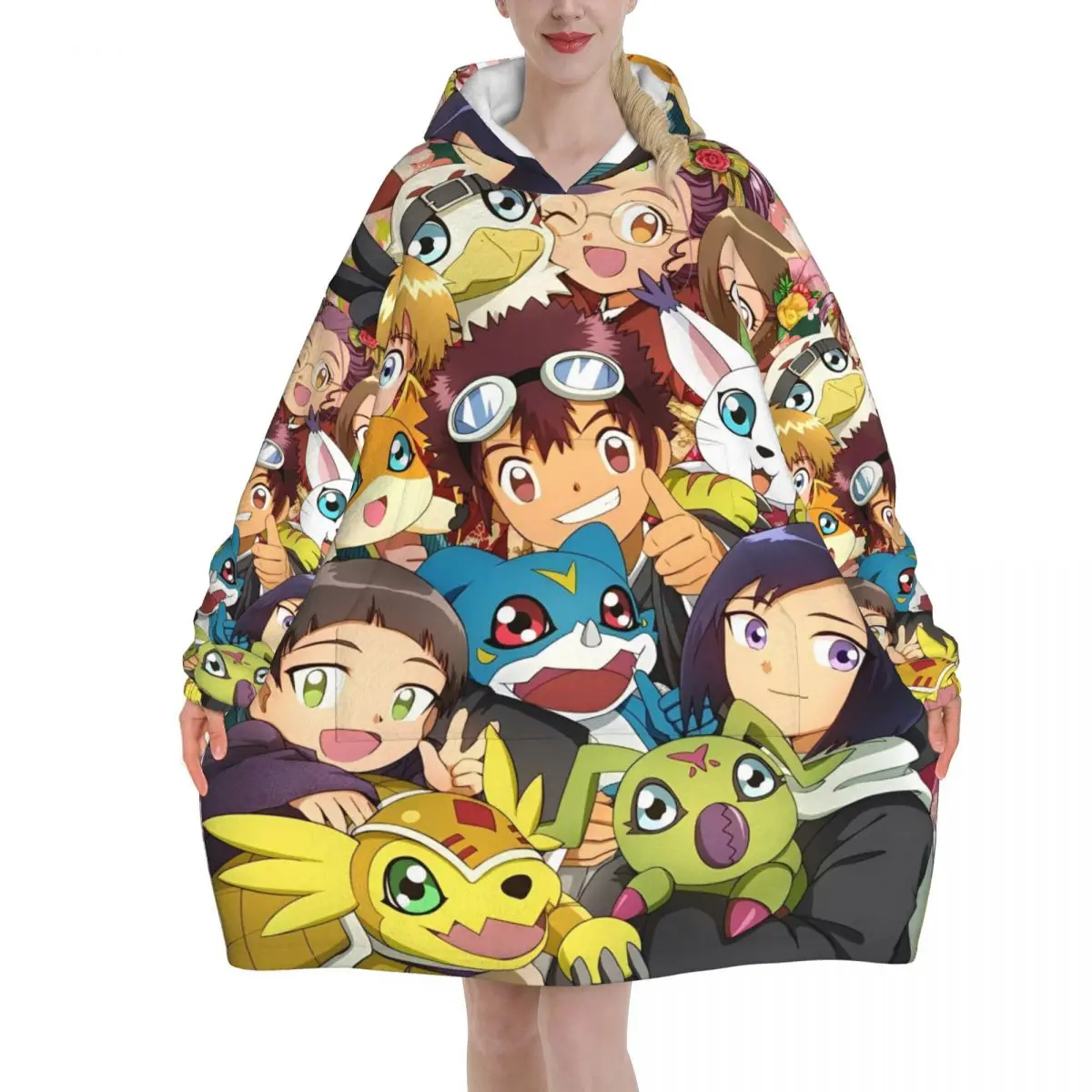 

Толстовка с цифровым монстром для женщин и мужчин, теплое уютное одеяло большого размера, толстовка, толстое флисовое одеяло с капюшоном и карманом