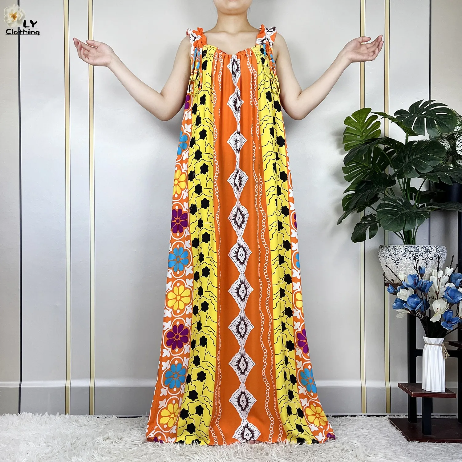 Vestido africano Dashiki sin mangas para mujer, caftán suelto con bufandas, elegante, de algodón, Dubai, novedad de verano, 2023