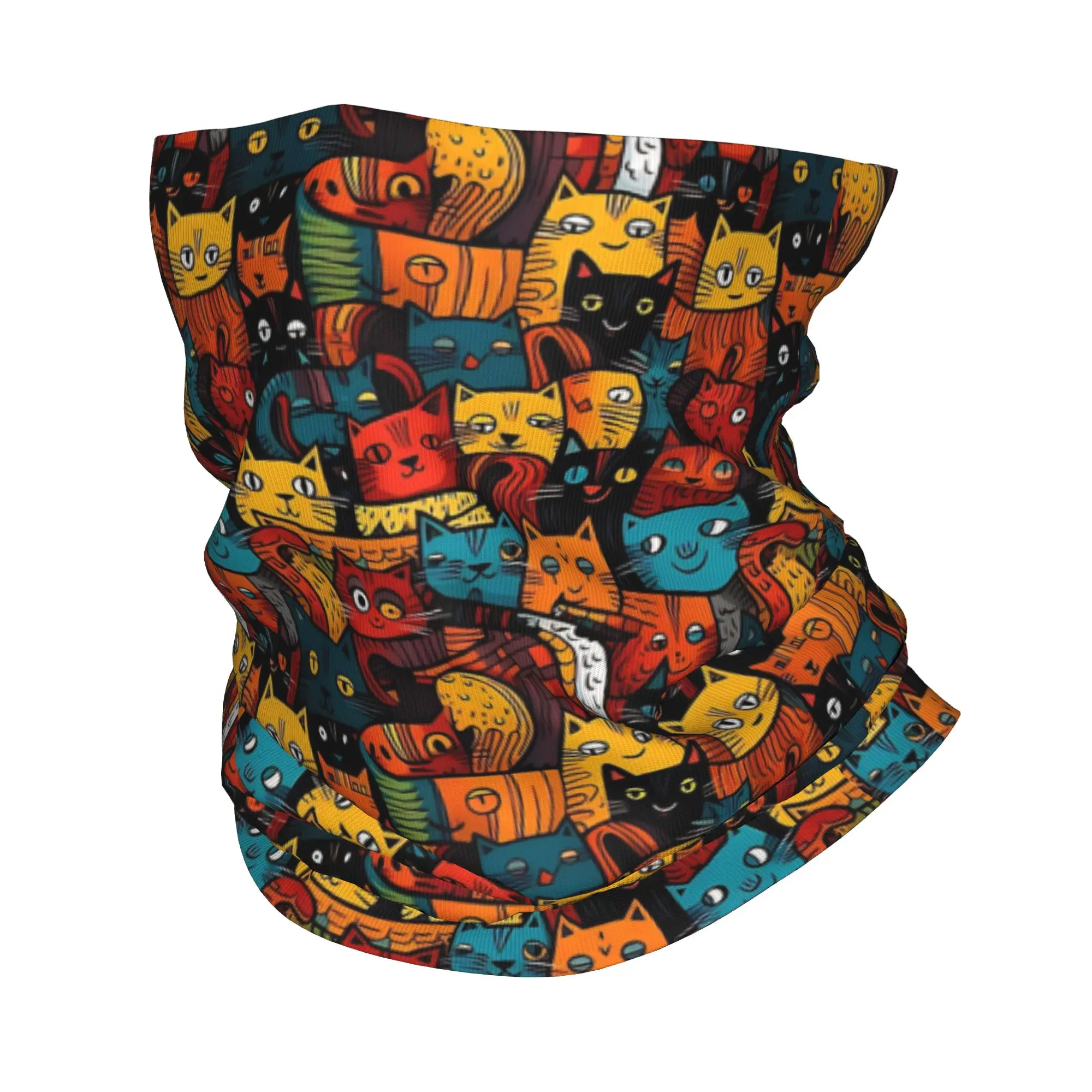 Kitty Joke The World Through a Cat's Eyes  Bandana Neck Cover Cats Pattern Mask Scarf Warm Cycling Scarf Riding Adult Breathable