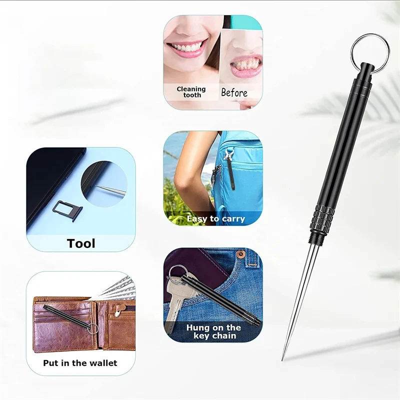 Portable toothpick Titanium outdoor edc bottle fruit Fork Camping Tool Toothpick Tube Stronger Than Dental Floss