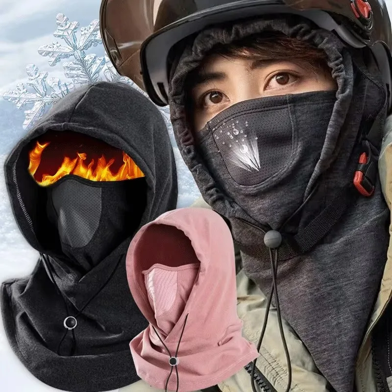 Unisex Winter Balaclava Knit Hood - Windproof Mask with Drawstring, Motorcycle Riding Headgea Warm Knitted Cap Cold Weather