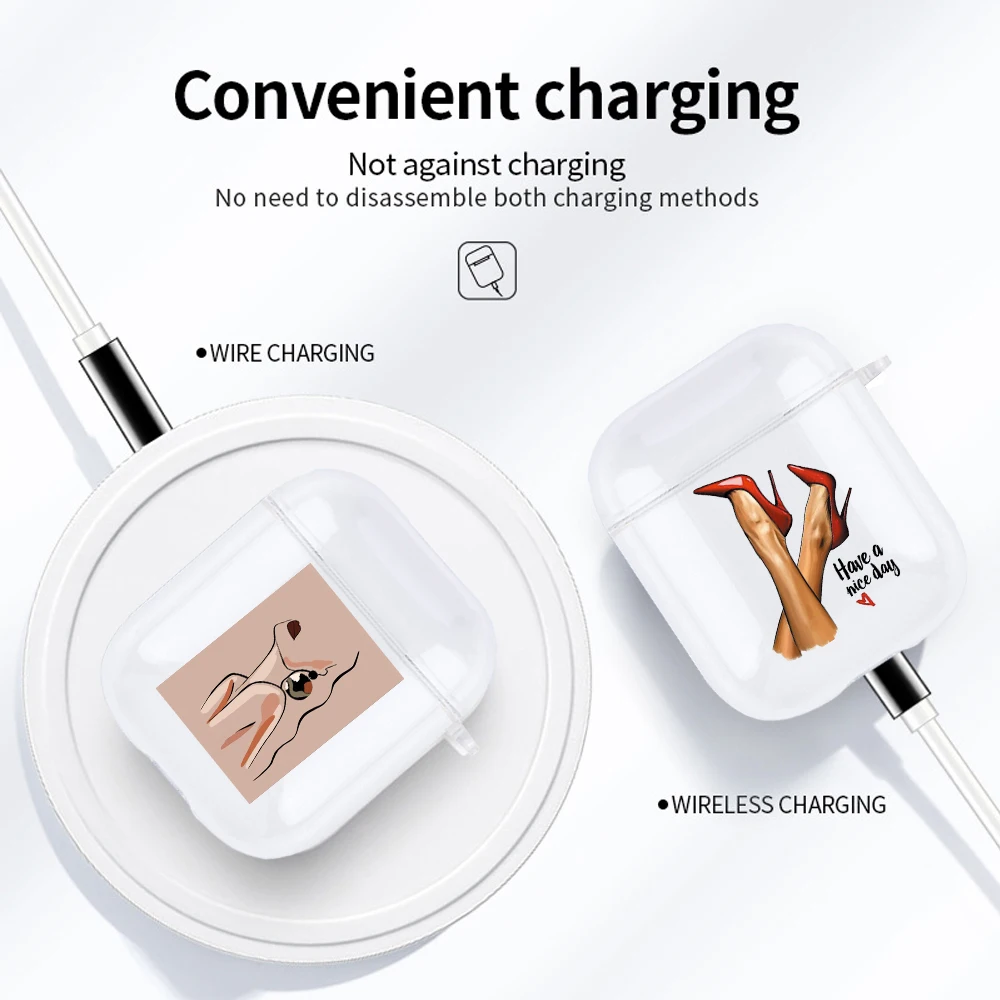 Funda de silicona transparente para Airpods 1 y 2, funda protectora de lujo con patrón de chicas, para auriculares Apple Airpods Pro 3 2021