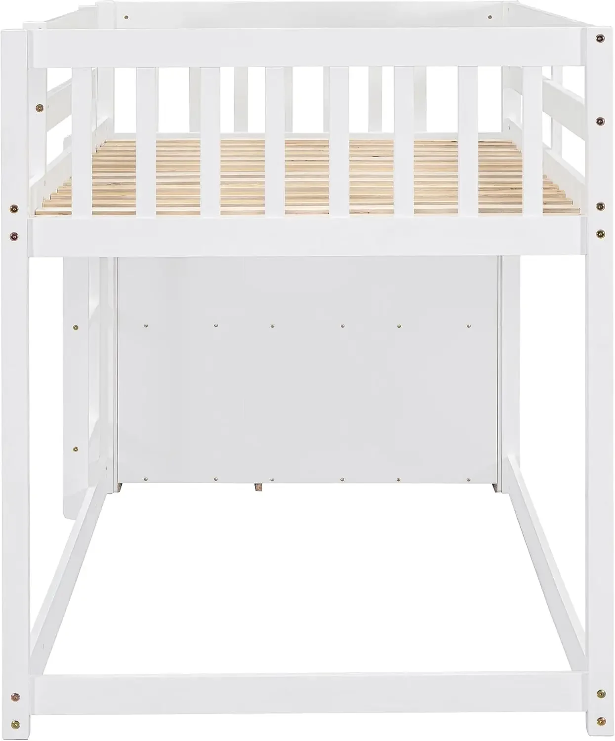 Harper & Bright Designs-Lit Superposé Bas avec Rangement, Lit Superposé Twin Over Twin Floor, Cadre avec 4 Aères de Proximité et 3 Étagères, Bois Massif