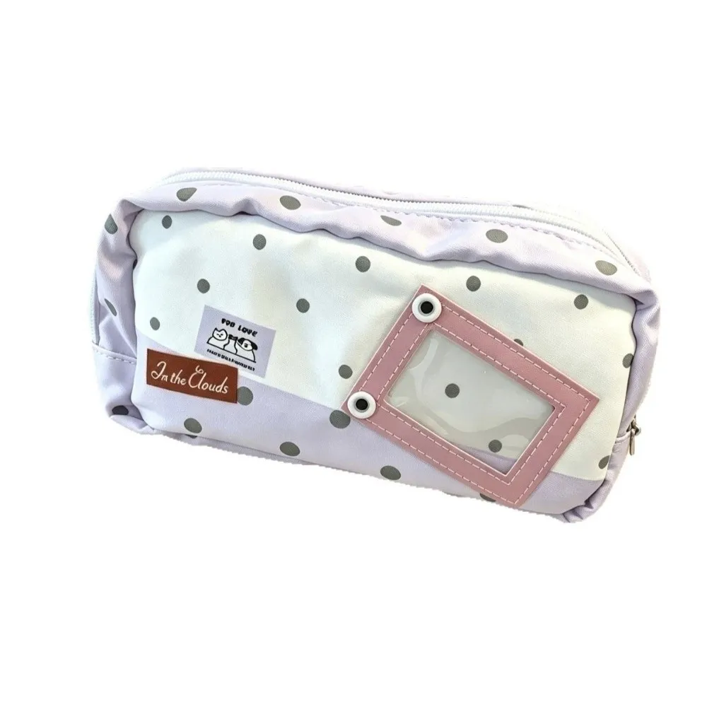 Large Capacity Pencil Case Canvas Material Polka Dot Pattern Stationery Bag Macaron Color Aesthetic Design Pen Pouch School Use