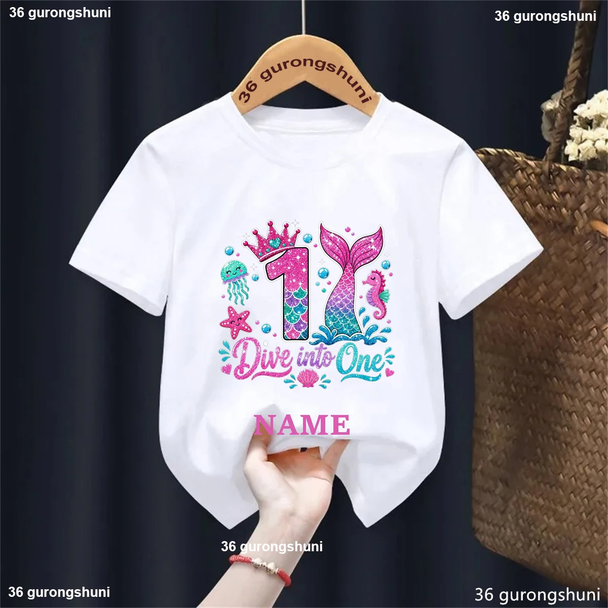 New Arriving 2026 Mermaid Birthday Girl T-Shirt Custom Name Children Mermaid Tail Graphic Short Sleeve Tee Birthday Party Outfit