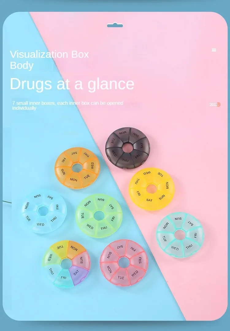 7 Grids Wöchentliche 7 Tage Runde Pille Fall Kunststoff Tablet Candy Box Tragbare Lagerung Tablet Halter Reise Veranstalter Pille Container – Detail 10