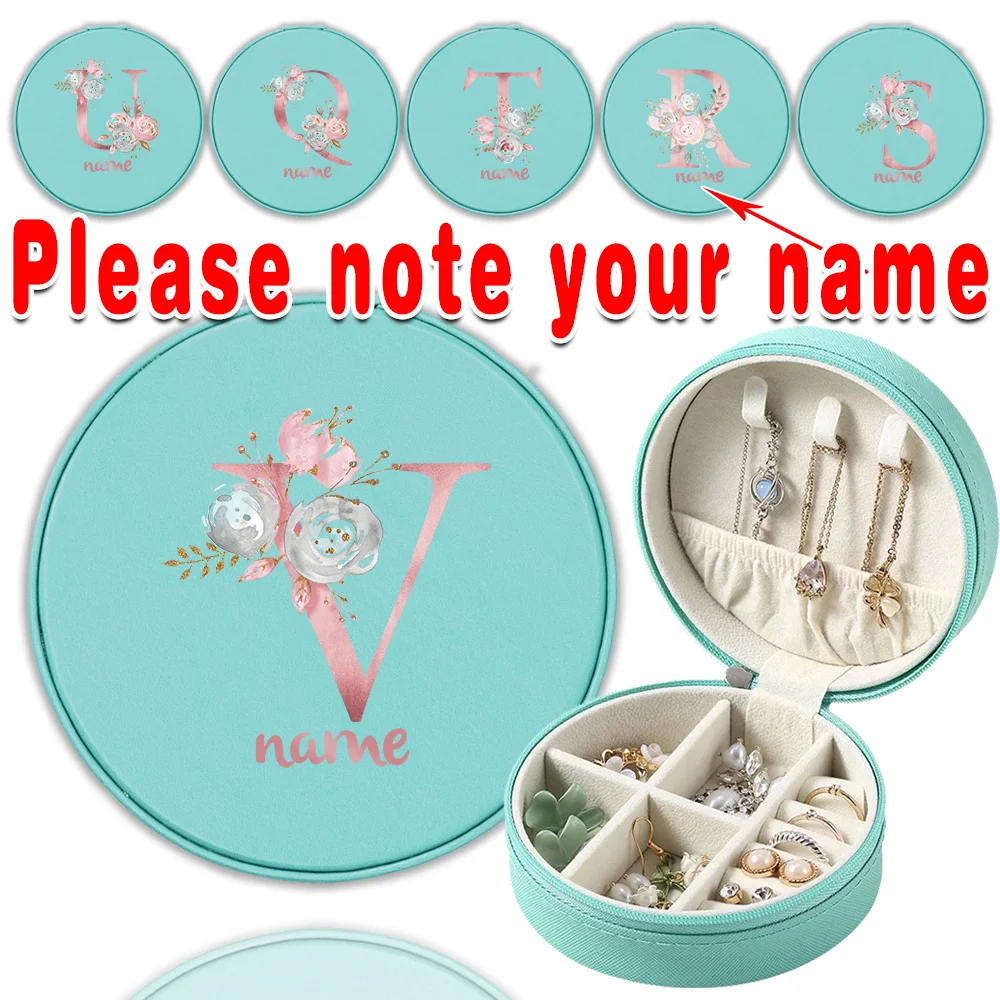 

Customized Name Portable Jewelry Storage Box PU Leather Double Case Earrings Necklace Display Organizer Holder Pocket Zipper Bag