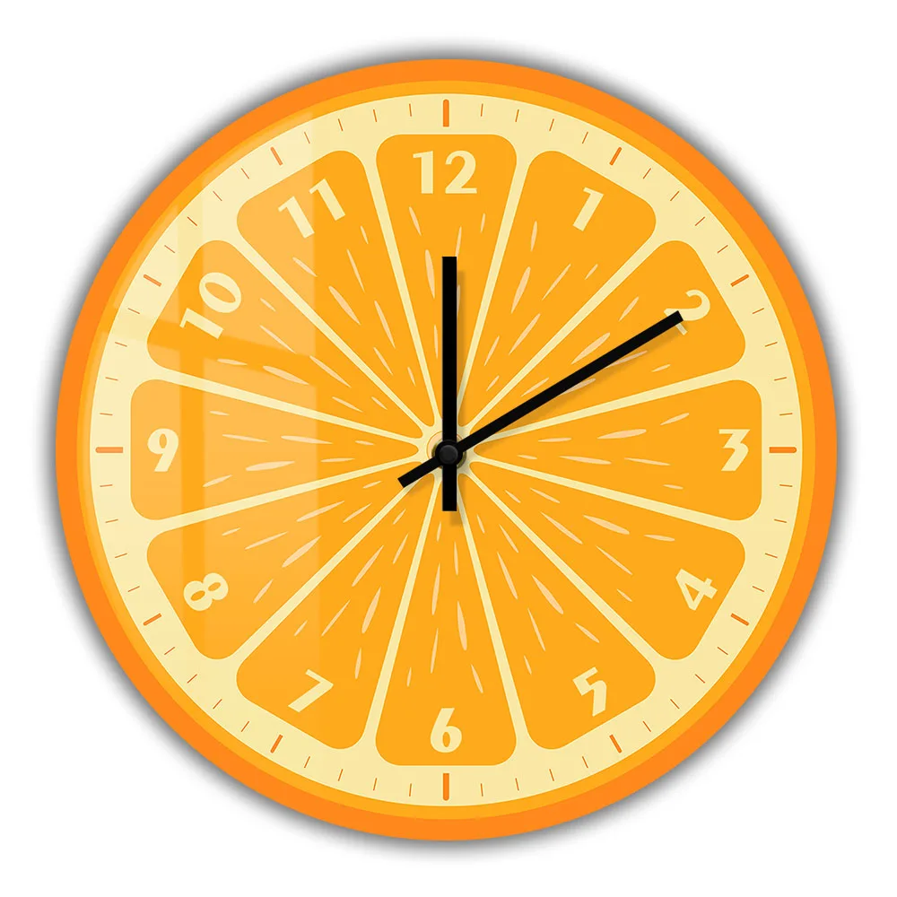 Orange Slice Printed Wall Clock For Kitchen Dinning Room Kawai Fruit Citrus Home Decor Wall Art Silent Clock Housewarming Gift