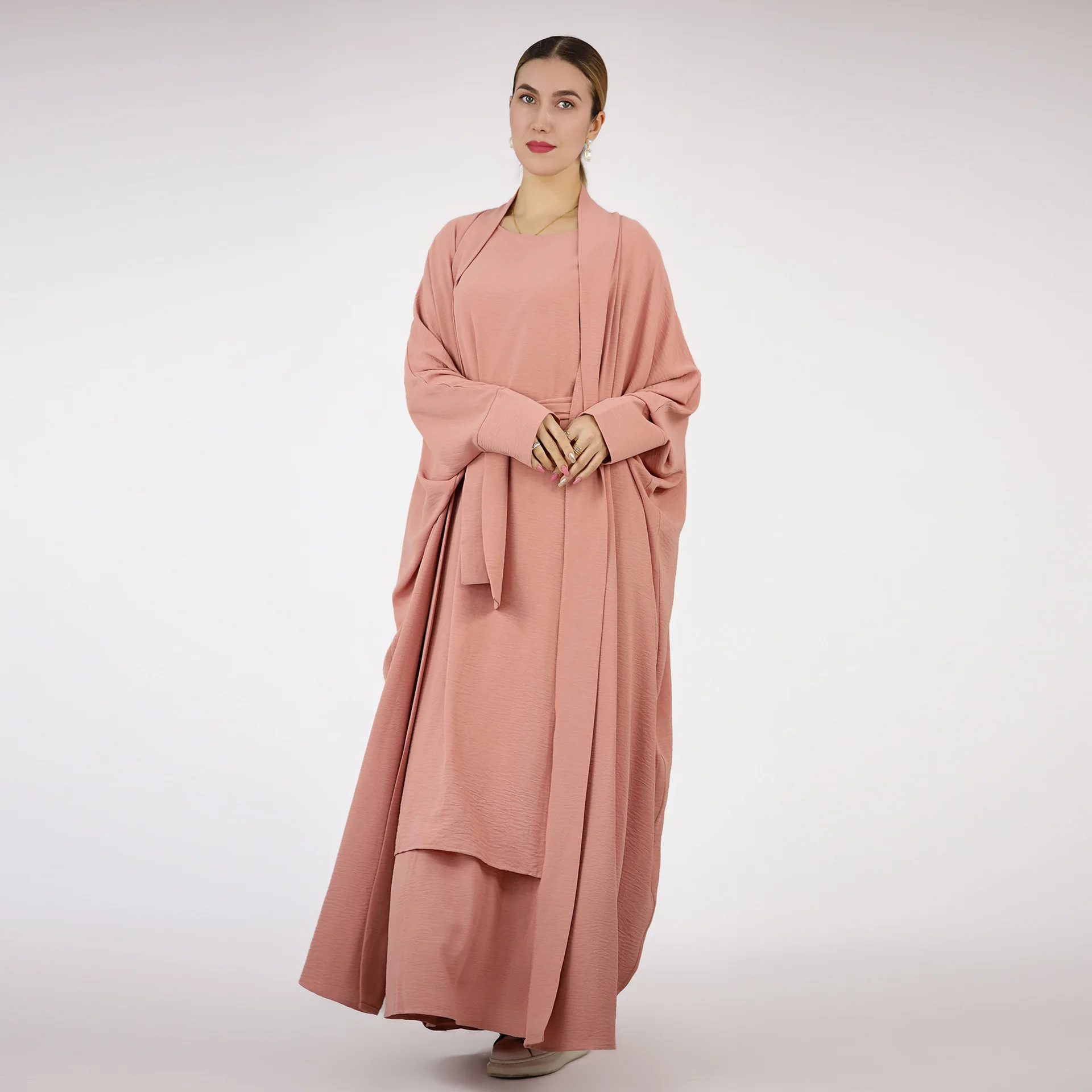 Middle East Turkey Dubai Robe Solid Color Dress Two-piece Suit Abaya