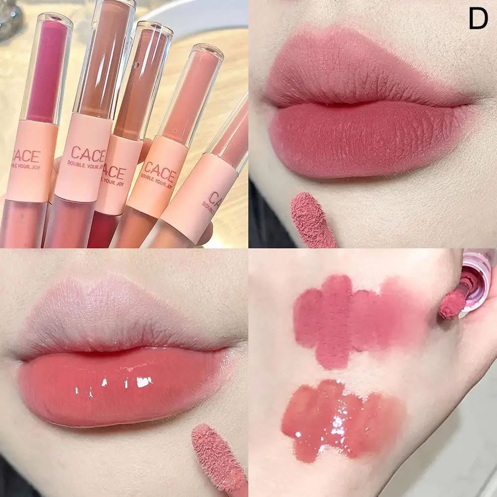 1pcs Double Head Waterproof Lip Gloss Matte Velvet Lipgloss Long Lasting Lips Glaze Sexy Red Tint Liquid Lipstick Korean Makeup