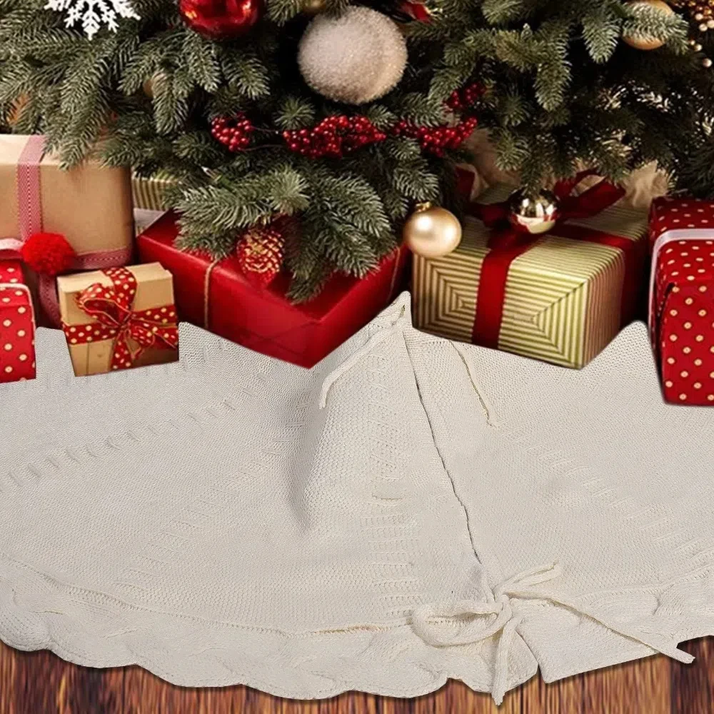 

Carpet Mat Christmas Tree Skirt Solid Color Christmas Gifts Knitted Tree Skirt Round Christmas Tree Decorations