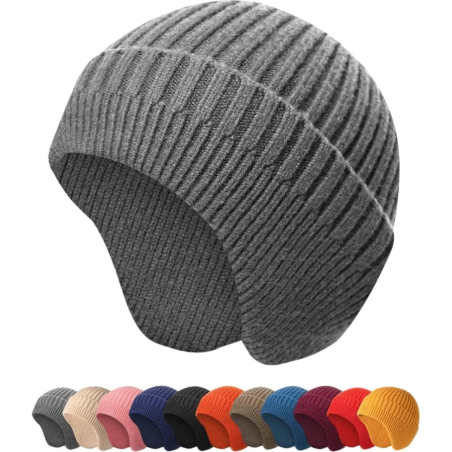 

HiRui Knitted Beanie Hats Winter Hats Ear Covers for Men Women Warm Slouchy