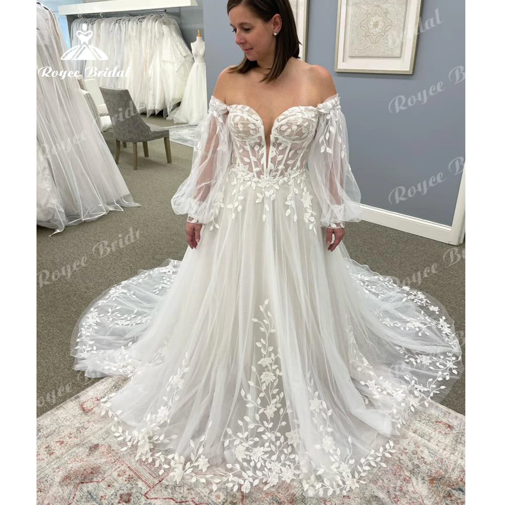 Roycebridal Lace Appliques Wedding Gown for Women 2024 Off Shoulder Sexy Bridal Gown Custom Made vestido para boda playa