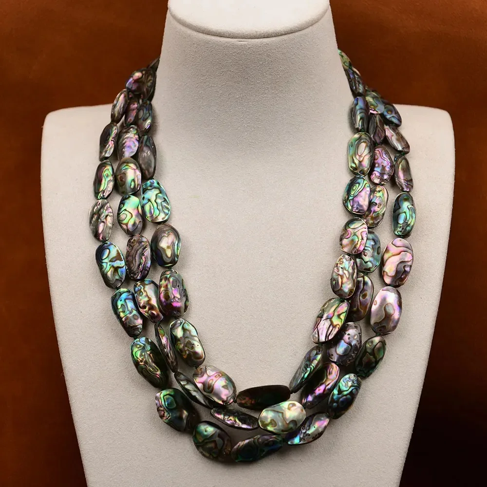 

3 Rows Big Jewelry Natural Paua Abalone Shell Beads Necklace Handmade Multi Strands Necklace