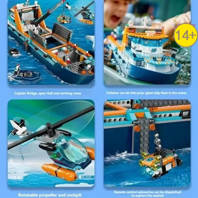 Super popular 815PCS City Deep Sea Series Exploration Vessel Marine Arctic Home Decor Research Ship Building Block Birthday Gift - view 4