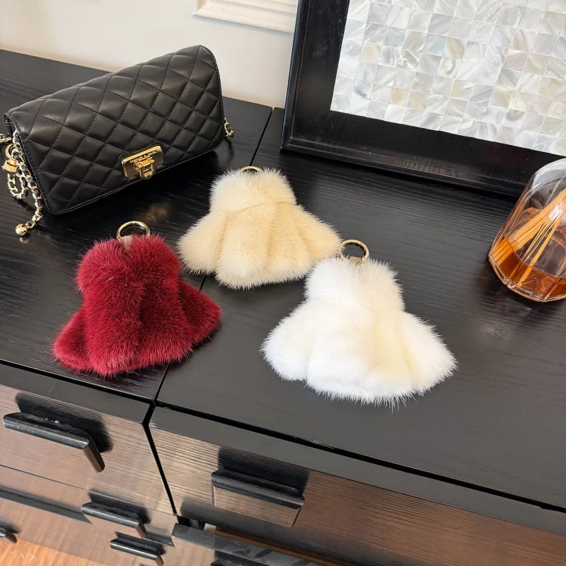 Cute Fluffy Plush Doll Keychain For Women Bag Charm Car Key Chain Mink Fur Key Ring On Trinket Bag Pendant Accessories Gifts