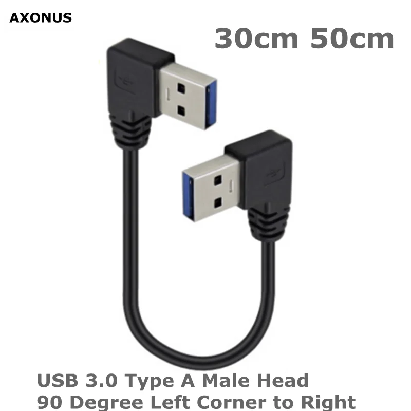 High-Speed USB 3.0 Type A Male Head 90 Degree Left Corner to Right Corner Extension Cable for Desktop, Mobile Hard Diskar