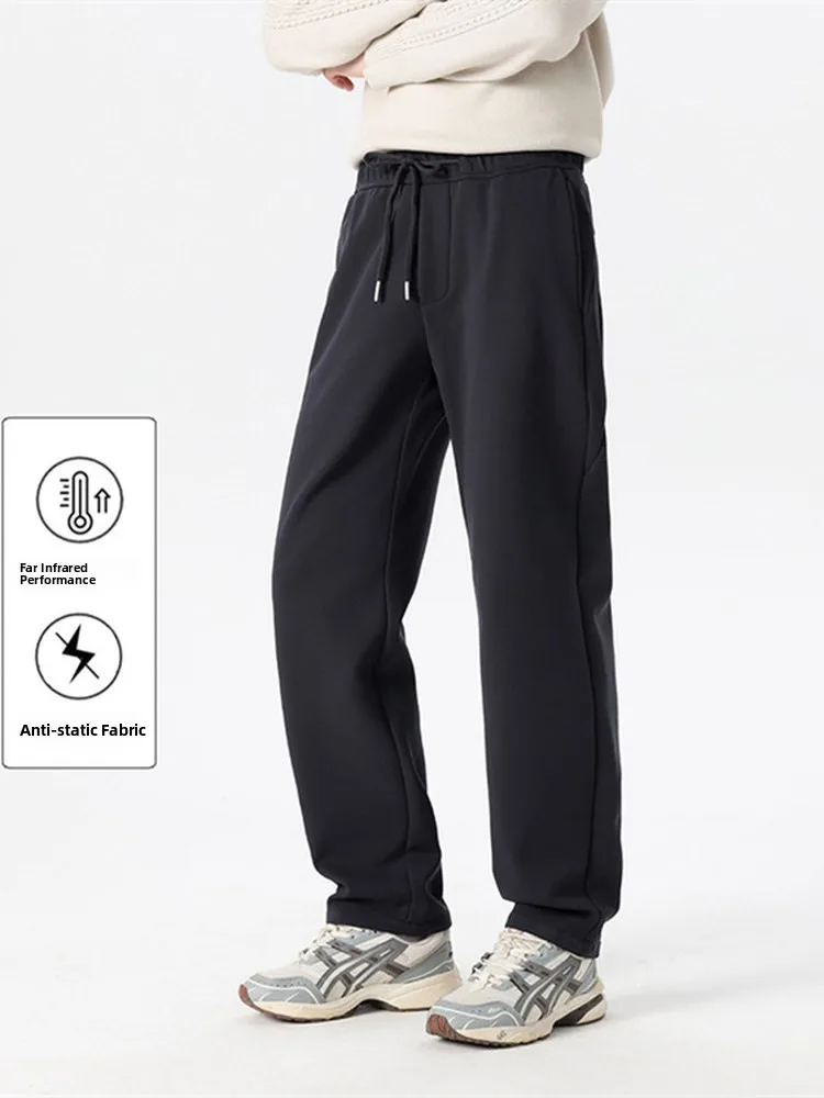 

Fce Lined Men's Casual Pants Autumn Winter Spor Loose Fit Anti-Static Drapey Belted Straight Leg Polyester Fiber