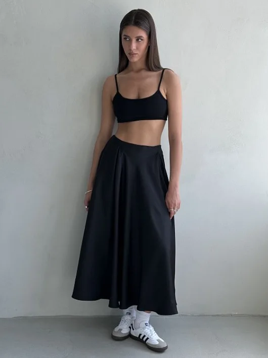 Jyate Elegant Satin Loose Women Skirt 2023 High Waist Maxi Skirts Streetwear Classic Long Skirt Fashion Female Black Skirt